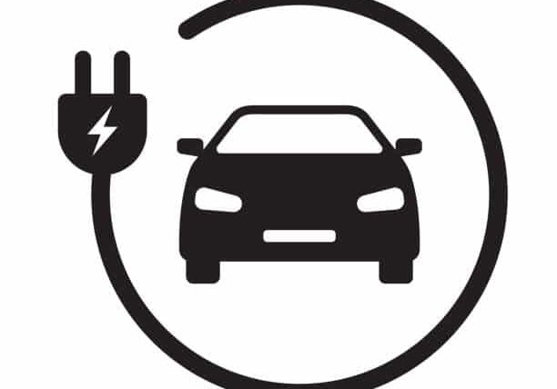 EV electric car with plug icon vector green energy concept for graphic design, logo, web site, social media, mobile app, ui illustration.